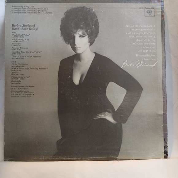 Vintage 1969 Barbra Streisand – What About Today? LP Vinyl Record [CS 9816] - Picture 2 of 2
